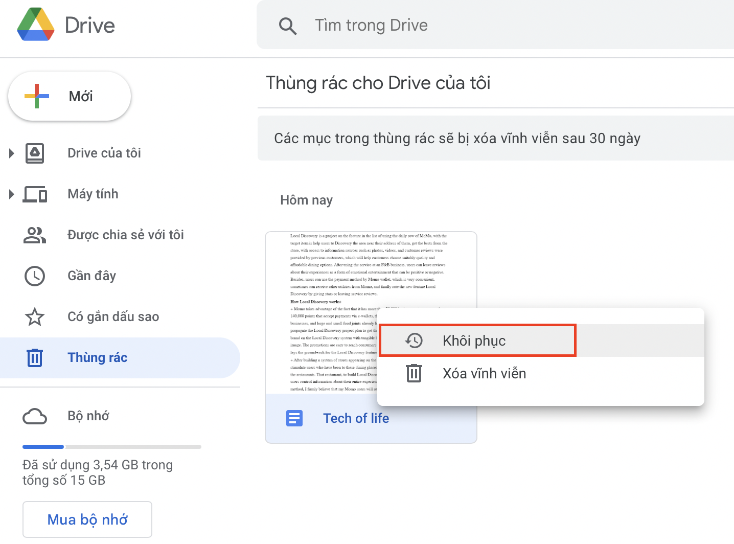 Khôi phục những tệp dữ liệu mà bạn đã xoá 1